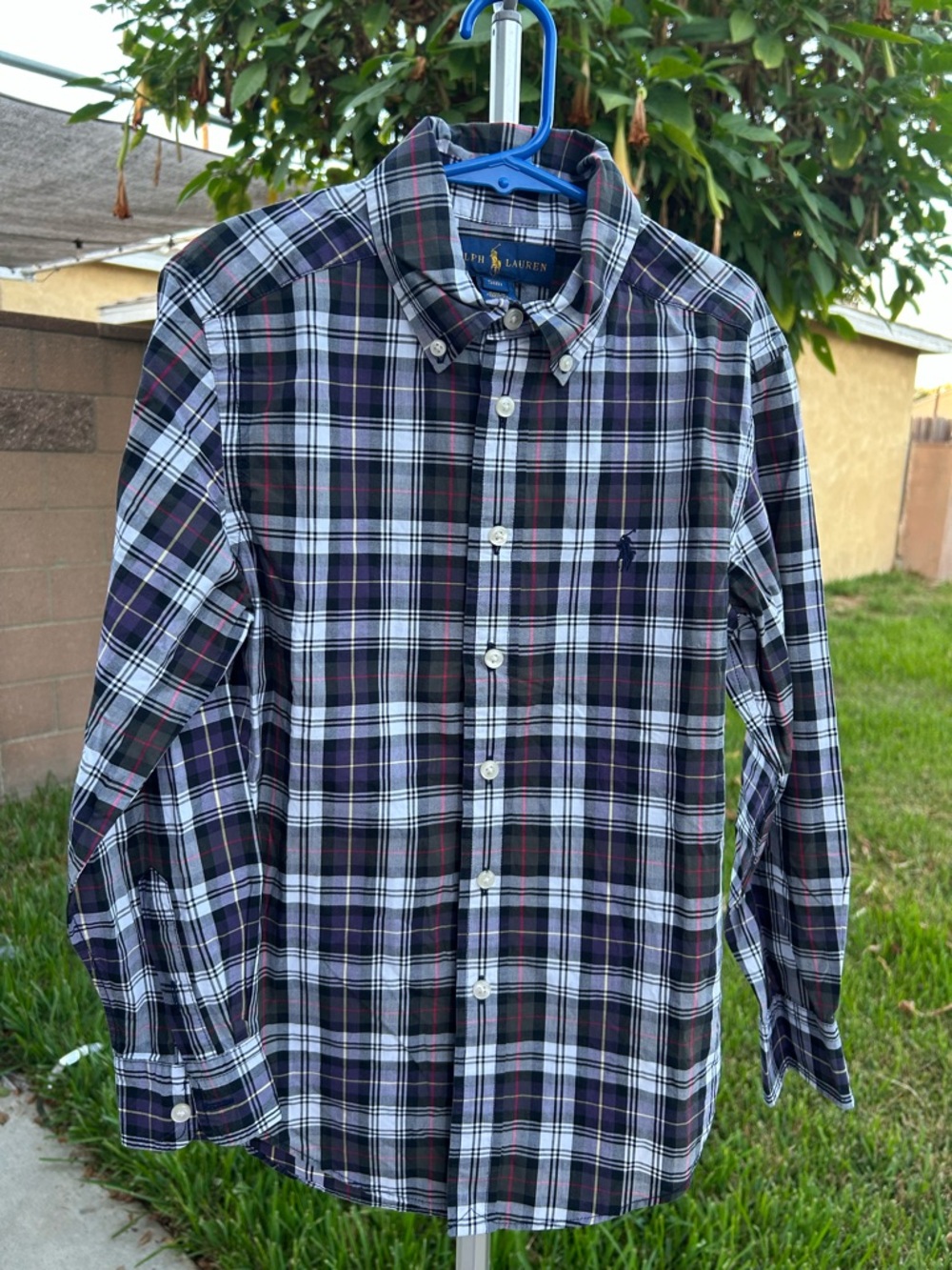 Ralph Lauren Men’s Purple and White Plaid Button-Down Shirt